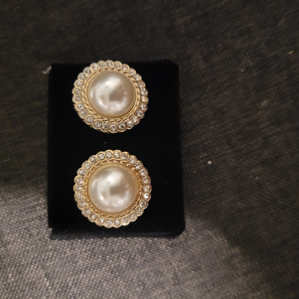 Classic Gold Pearl Button Earrings